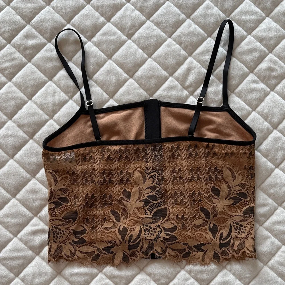 Aerie Lace Corset Top Brown Black Floral Sheer Cami Crop Top Small - Picture 3 of 9